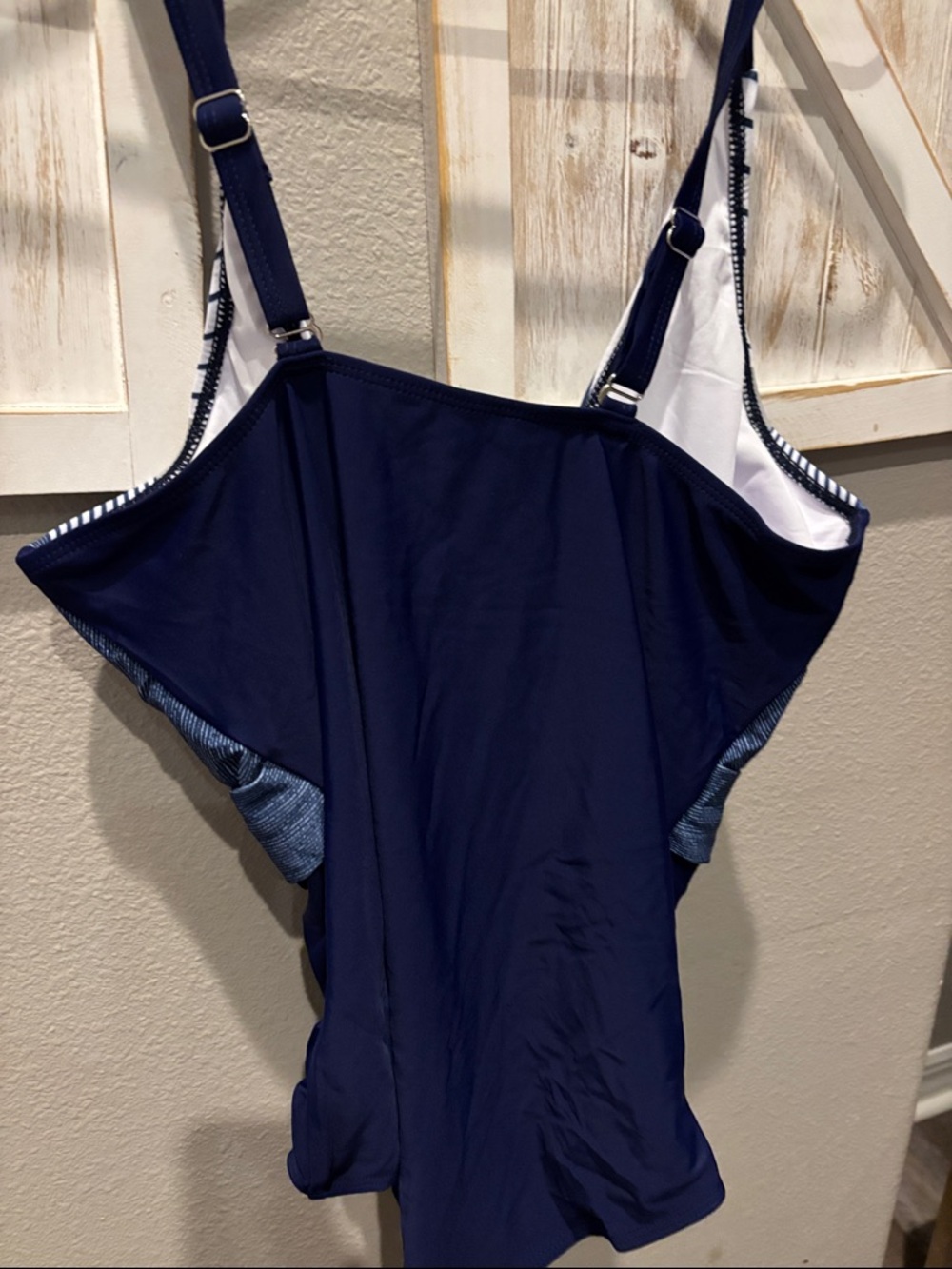 Striped Navy & White One-Piece Swimsuit new size large - Picture 4 of 4